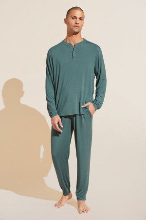 Men Eberjey Henry TENCEL™ Modal Long PJ Set Pajamas Green | YJW1644FJ