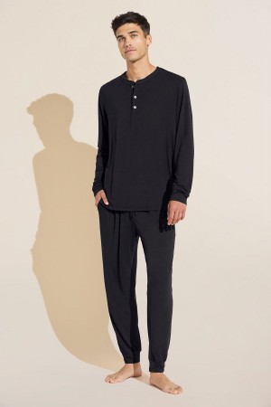 Men Eberjey Henry TENCEL™ Modal Long PJ Set Pajamas Black | MIO1981NE