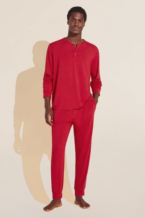 Men Eberjey Henry TENCEL™ Modal Long PJ Set Pajamas Red | ZGV8092LZ