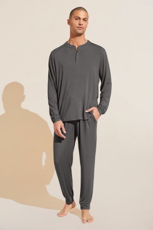 Men Eberjey Henry TENCEL™ Modal Long PJ Set Pajamas Grey | DKU646KR