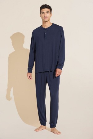 Men Eberjey Henry TENCEL™ Modal Long PJ Set Pajamas Navy | DLD3151UT