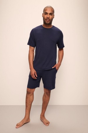 Men Eberjey Henry TENCEL™ Modal Rib Short PJ Set Pajamas Navy | KRU8536EV