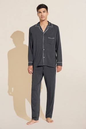 Men Eberjey William TENCEL™ Modal Long PJ Set Pajamas Grey White | BSN5289EJ