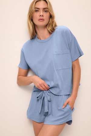 Women Eberjey Aloe Cotton Short Sleeve T-Shirt Blue | QOC6818AP