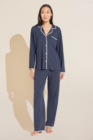 Women Eberjey Frida TENCEL™ Modal Long PJ Set Pajamas Blue White | VWP1840BE