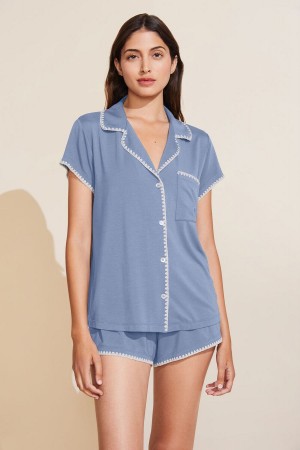 Women Eberjey Frida TENCEL™ Modal Shortie Short PJ Set Pajamas Blue White | ZHG4952BN