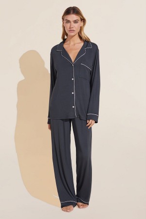 Women Eberjey Gisele TENCEL™ Modal Long PJ Set Pajamas Deep Grey Pink | FSI9684LT