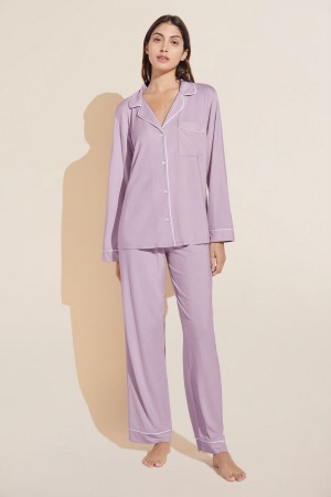 Women Eberjey Gisele TENCEL™ Modal Long PJ Set Pajamas Purple White | PKZ10073UV