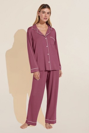 Women Eberjey Gisele TENCEL™ Modal Long PJ Set Pajamas Red White | SLG6356QS