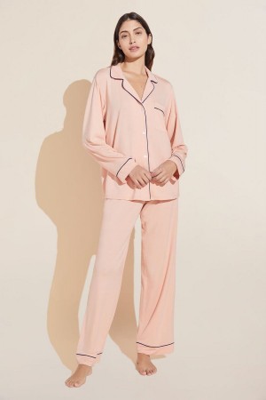 Women Eberjey Gisele TENCEL™ Modal Long PJ Set Pajamas Rose Navy | FKU6340GS