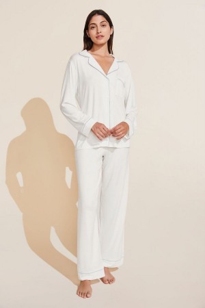 Women Eberjey Gisele TENCEL™ Modal Long PJ Set Pajamas White Blue | OHZ8422GA