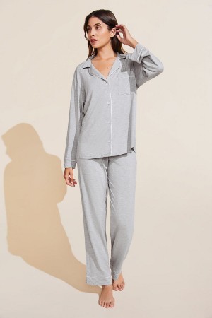 Women Eberjey Gisele TENCEL Modal Long PJ Set Pajamas Grey Pink | JRR9158CV