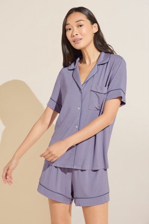 Women Eberjey Gisele TENCEL™ Modal Relaxed Short PJ Set Pajamas Purple Blue | VEF3237IT