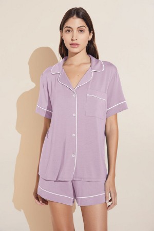 Women Eberjey Gisele TENCEL™ Modal Relaxed Short PJ Set Pajamas Purple White | KAA1136GP