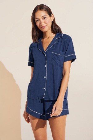 Women Eberjey Gisele TENCEL™ Modal Relaxed Short PJ Set Pajamas Navy White | JYI5821AX