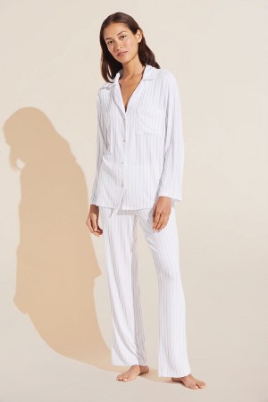 Women Eberjey Gisele TENCEL™ Modal Rib Long PJ Set Pajamas White | XEA9676QK