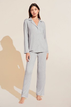 Women Eberjey Gisele TENCEL™ Modal Rib Long PJ Set Pajamas Light Grey | CAN2324PW