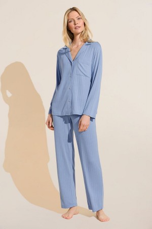 Women Eberjey Gisele TENCEL™ Modal Rib Long PJ Set Pajamas Blue | ACT8972BX