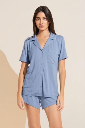 Women Eberjey Gisele TENCEL™ Modal Rib Relaxed Short PJ Set Pajamas Blue | PVP9663QY