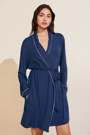 Women Eberjey Gisele TENCEL™ Modal Robe Navy White | NZX7673PU