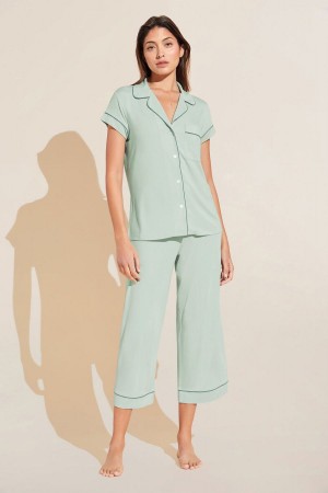 Women Eberjey Gisele TENCEL™ Modal Short Sleeve Cropped PJ Set Pajamas Green | QBV8136LG