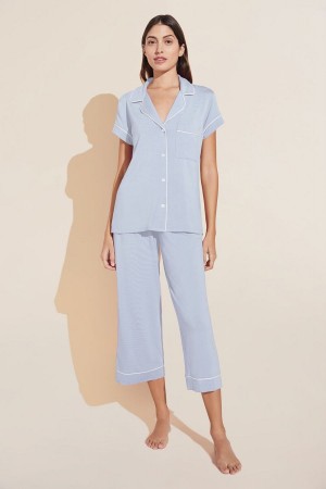 Women Eberjey Gisele TENCEL™ Modal Short Sleeve Cropped PJ Set Pajamas Blue White | XQA8279XZ