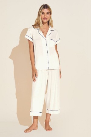 Women Eberjey Gisele TENCEL™ Modal Short Sleeve Cropped PJ Set Pajamas White Navy | CGY1871DC