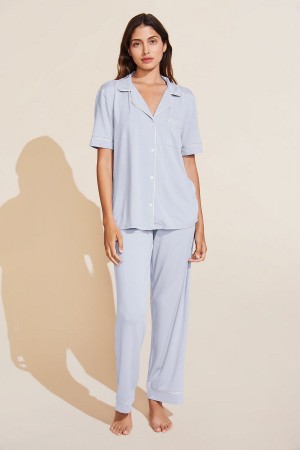 Women Eberjey Gisele TENCEL™ Modal Short Sleeve & Pant PJ Set Pajamas Blue White | GNJ276KK