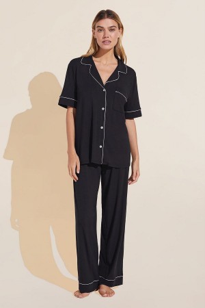 Women Eberjey Gisele TENCEL™ Modal Short Sleeve & Pant PJ Set Pajamas Black Pink | GLL4267VY