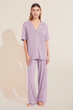 Women Eberjey Gisele TENCEL™ Modal Short Sleeve & Pant PJ Set Pajamas Purple White | JNQ7949WD