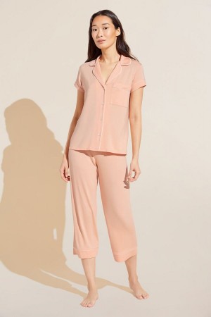 Women Eberjey Gisele TENCEL Modal Short Sleeve Cropped PJ Set Pajamas Coral White | PUW5086IX