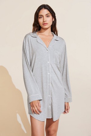 Women Eberjey Gisele TENCEL Modal Sleepshirt Pajamas Grey Pink | PMO7626QG