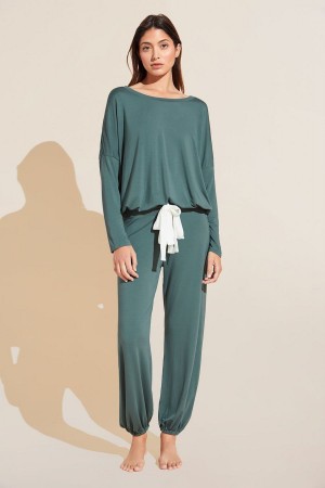 Women Eberjey Gisele TENCEL™ Modal Slouchy Set Pajamas Dark Green | HZF816EW