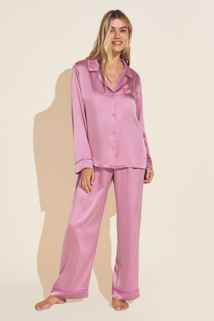 Women Eberjey Inez Washable Silk Long PJ Set Pajamas Italian Rose Pink | SBG4894YR