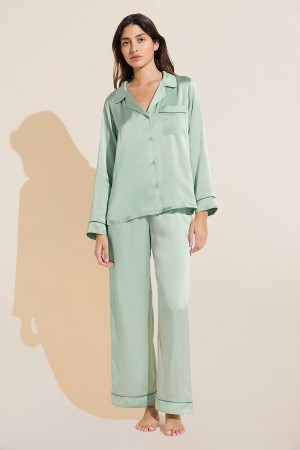 Women Eberjey Inez Washable Silk Long PJ Set Pajamas Green | KPL1934GF