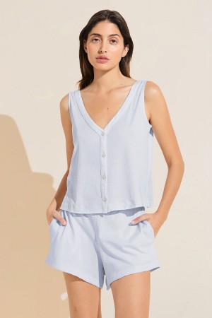 Women Eberjey Organic Pima Cotton Tank & Short PJ Set Pajamas Blue | QHV909PS