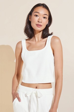 Women Eberjey Recycled Boucle Cropped Tank Top White | HHU5524ET