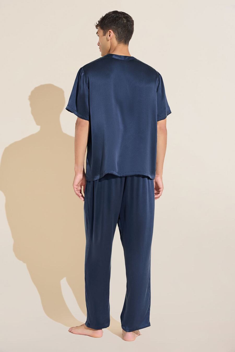 Men Eberjey Charles Washable Silk Short Sleeve & Pant PJ Set Pajamas Navy | IVM4094AP