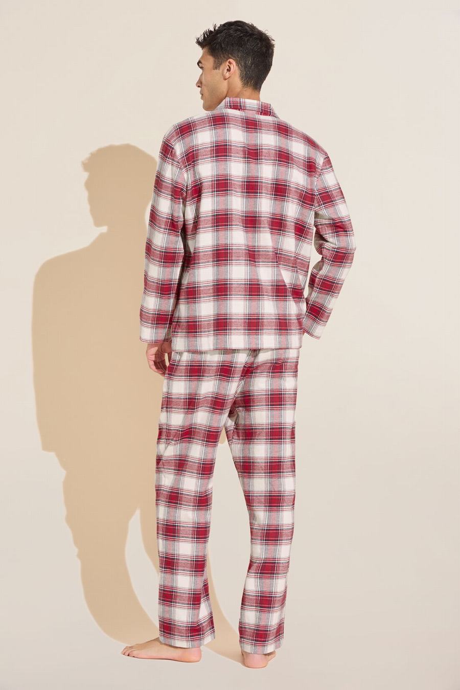 Men Eberjey Flannel Long PJ Set Pajamas Red White | HQG9628UW