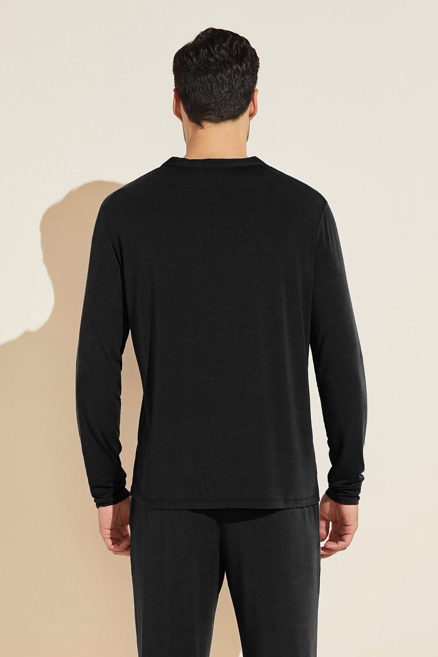 Men Eberjey Henry TENCEL™ Modal Long Sleeve Henley Tops Black | RLI7632IG