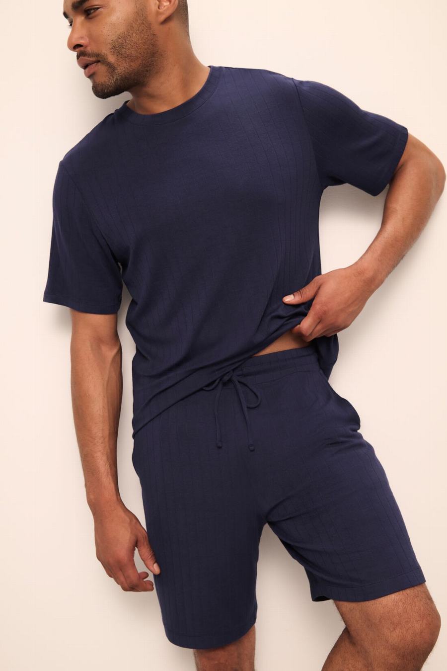 Men Eberjey Henry TENCEL™ Modal Rib Short PJ Set Pajamas Navy | KRU8536EV