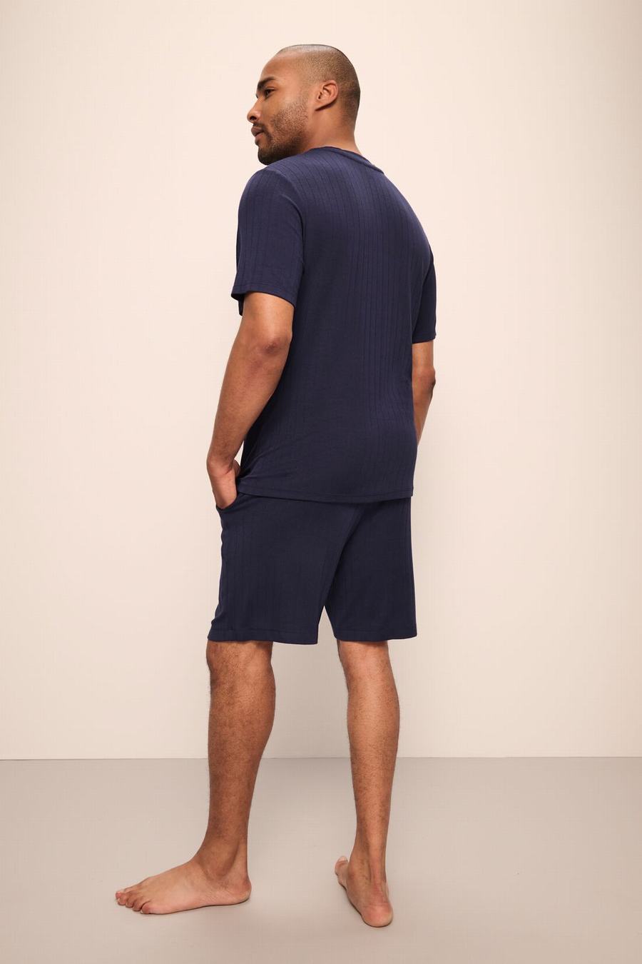 Men Eberjey Henry TENCEL™ Modal Rib Short PJ Set Pajamas Navy | KRU8536EV