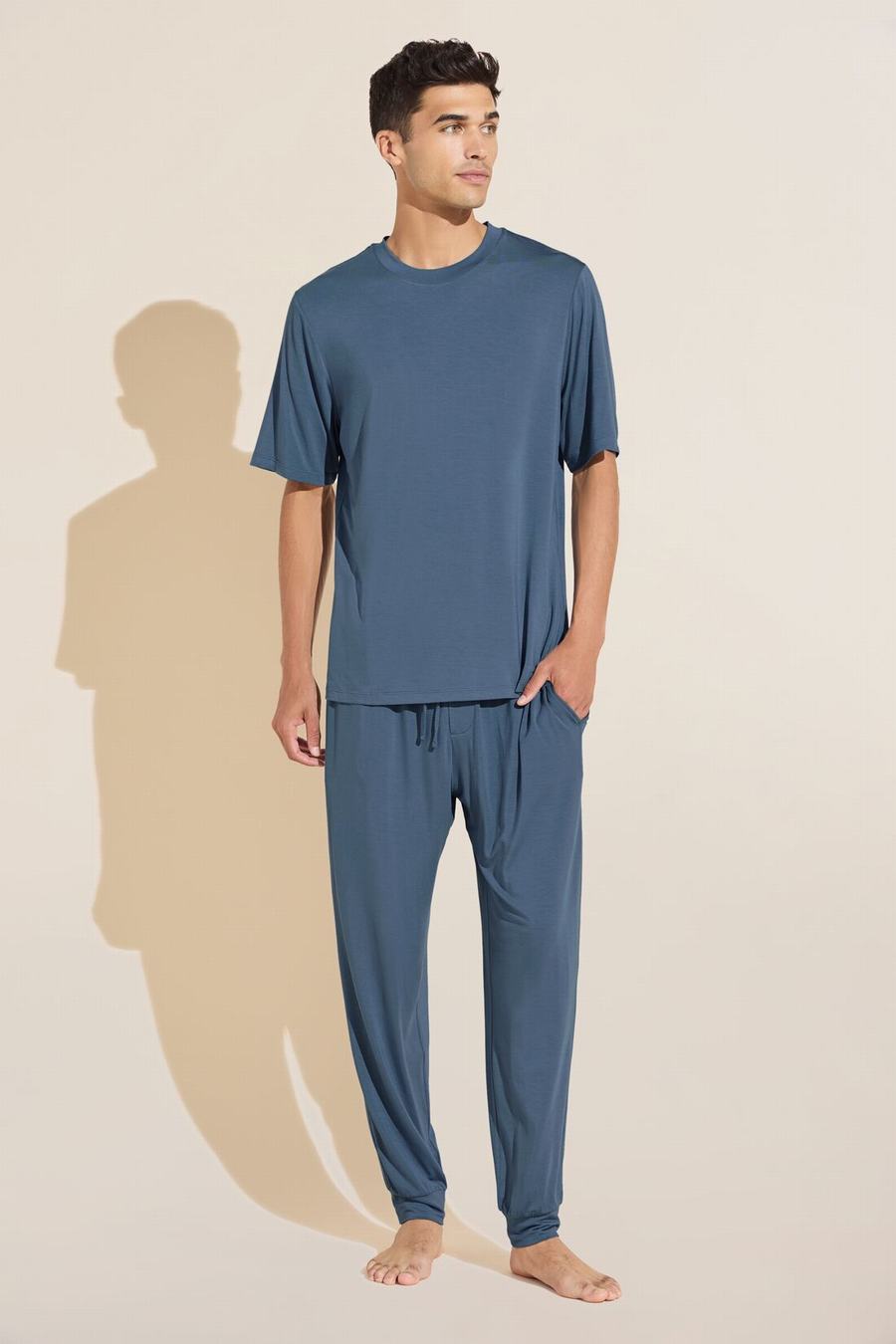 Men Eberjey Henry TENCEL™ Modal Short Sleeve & Pant PJ Set Pajamas Blue | RAH2284FF