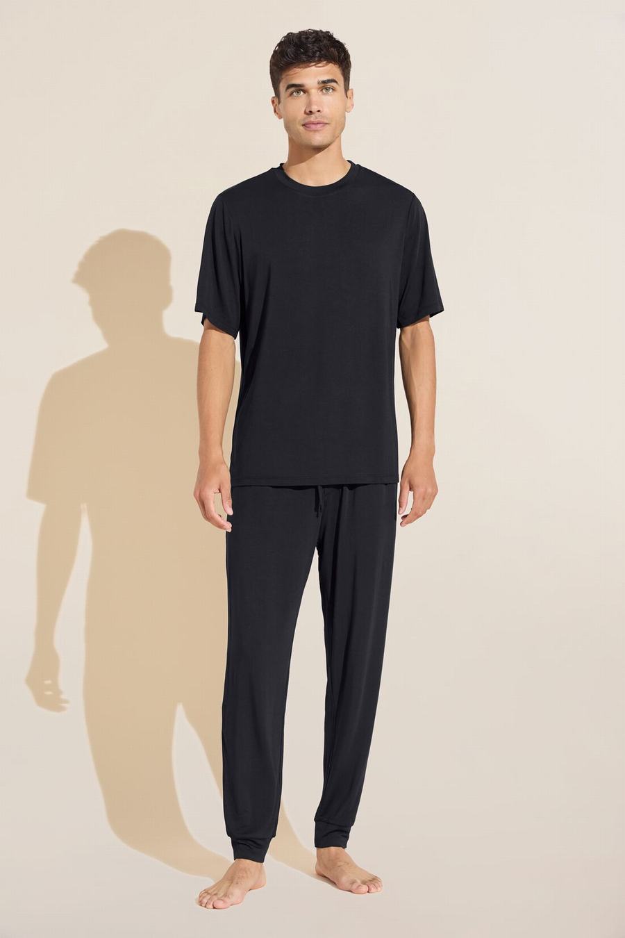 Men Eberjey Henry TENCEL™ Modal Short Sleeve & Pant PJ Set Pajamas Black | MMX6584FY