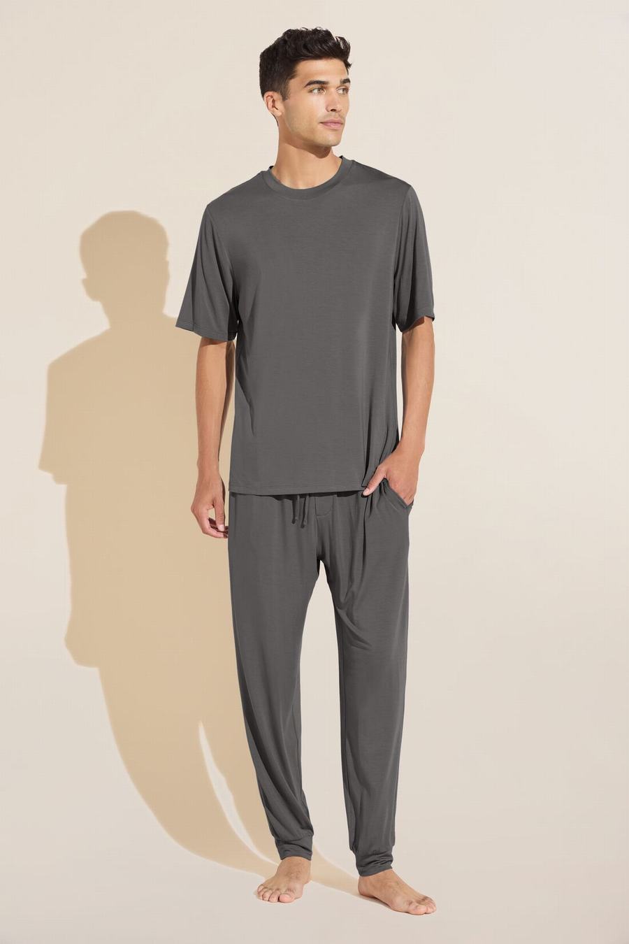 Men Eberjey Henry TENCEL™ Modal Short Sleeve & Pant PJ Set Pajamas Grey | FDA2359NT