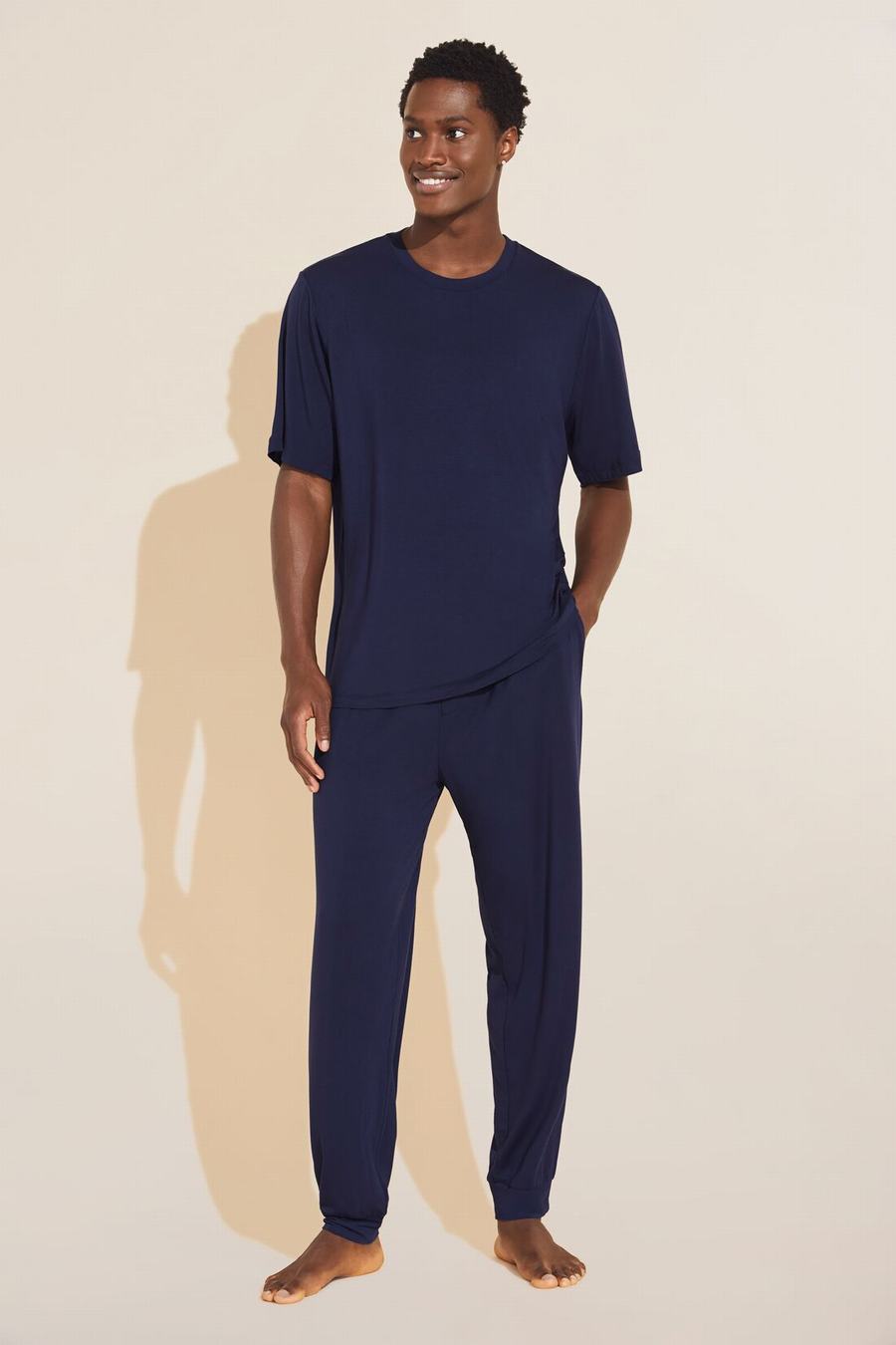 Men Eberjey Henry TENCEL™ Modal Short Sleeve & Pant PJ Set Pajamas Navy | WNS1339IL