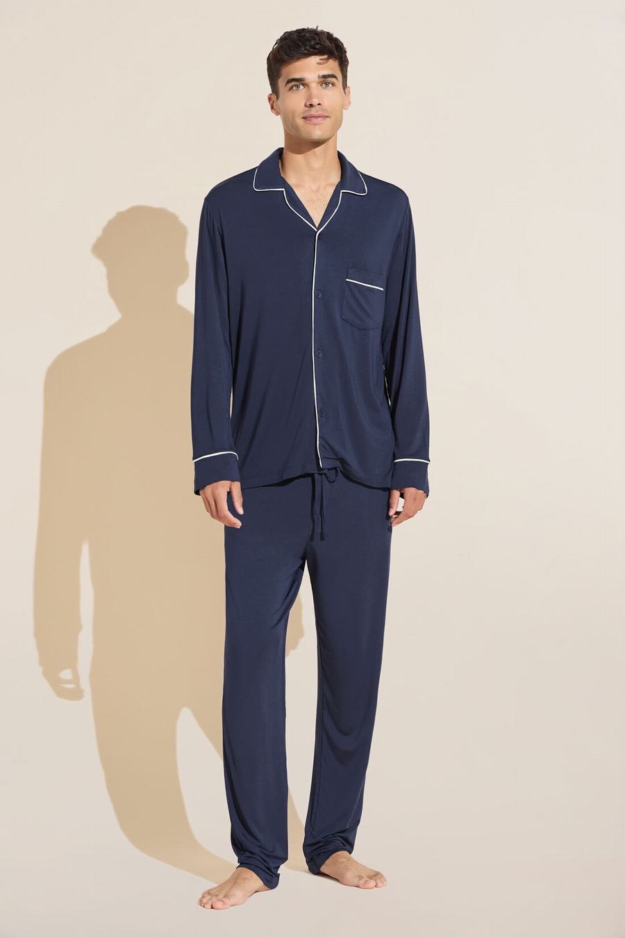 Men Eberjey William TENCEL™ Modal Long PJ Set Pajamas Navy White | SIN3794HC