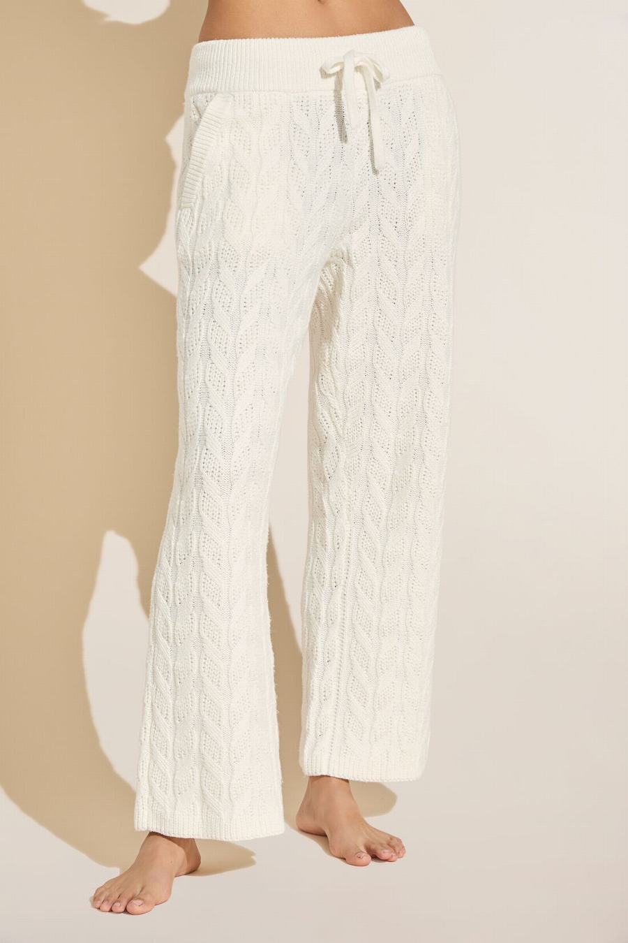 Women Eberjey Cable Knit Recycled Sweater Straight Leg Pants White | AXM9116XI