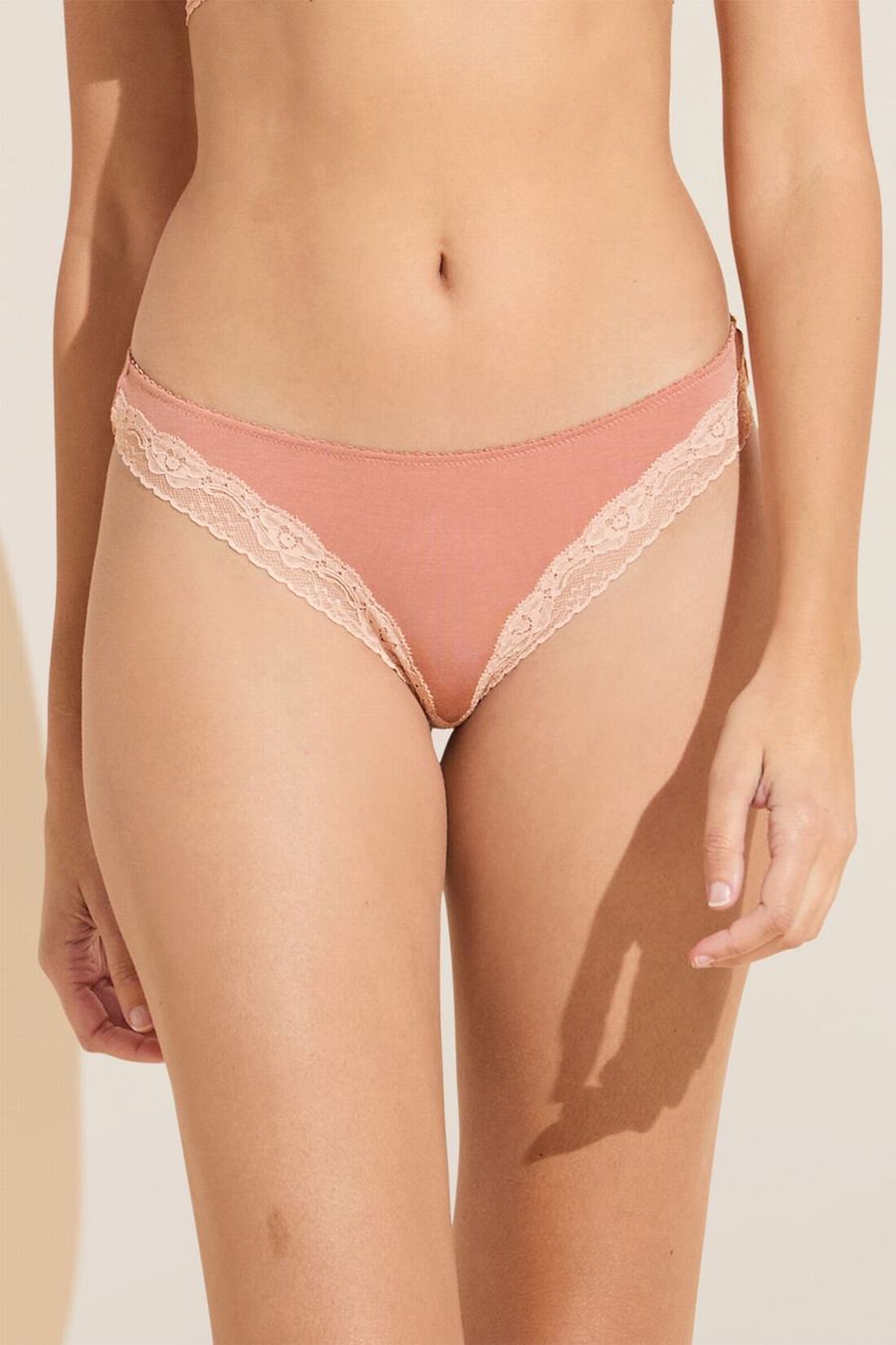 Women Eberjey Flora TENCEL™ Modal Thong Panty Pink Dark Red Rose | UCR6782ZQ