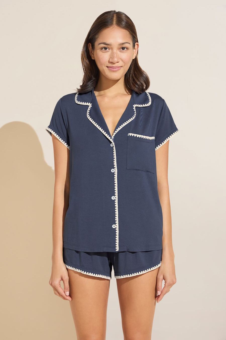 Women Eberjey Frida TENCEL™ Modal Shortie Short PJ Set Pajamas Blue White | EBO2014HK